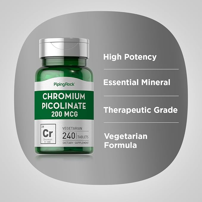 Piping Rock Chromium Picolinate 200mcg | 240 Tablets | Trace Mineral Supplement | Vegetarian, Non-GMO, Gluten Free
