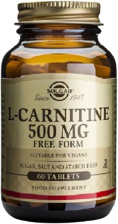 Solgar L-Carnitine 500 mg - 60 Tablets - Non-GMO, Vegan, Gluten Free, Dairy Free, Kosher - 30 Servings