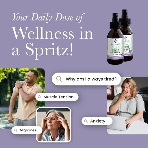 Genesis Organic Magnesium Spray 4oz – Lavender Infused Pure Magnesium Oil for Foot Care, Relaxation, and Restful Sleep – Natural, Made in USA