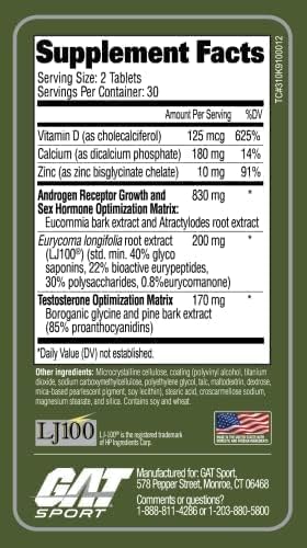 Testrol Platinum, Test Booster for Men by GAT Sport Stamina + Libido + Testosterone Boost, Boron, Vitamin D, Zinc, 60 Tablets