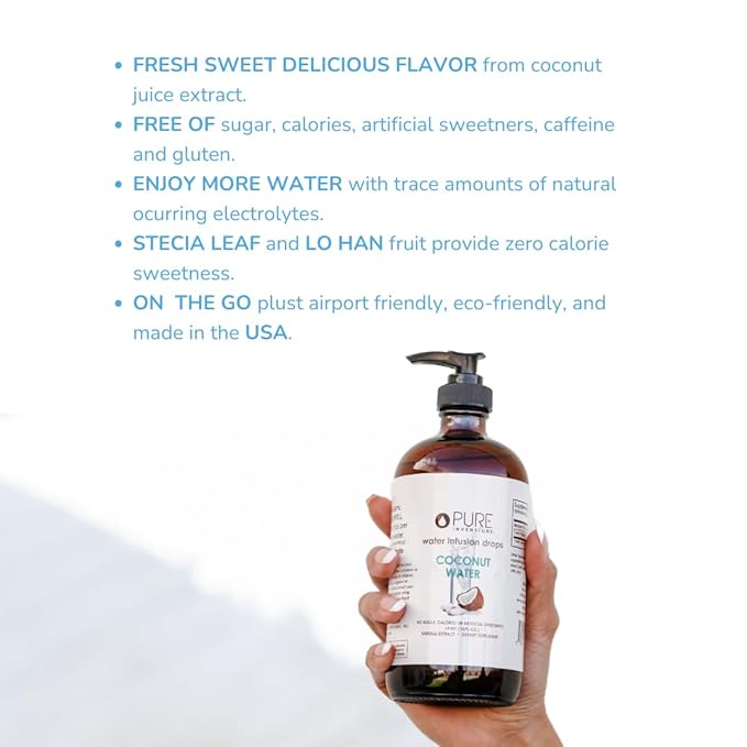 Pure Inventions Coconut Water - Water Infusion Drops - No Sugar, Calories, or Artificial Sweeteners - 500 servings - 16oz Bottle
