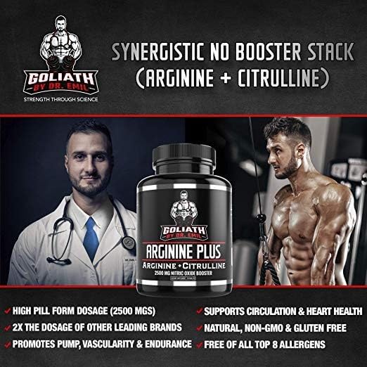Dr. Emil's ARGININE Plus - L Arginine + L Citrulline - 2500 MG High Dose NO Booster Tablets - Nitric Oxide Supplement for Vascularity and Heart Health (Arginine AAKG and Citrulline Malate 2:1)