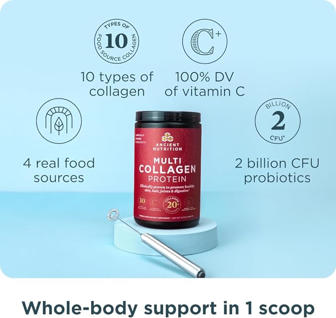 Ancient Nutrition Hydrolyzed Collagen Peptides Powder, Unflavored Multi Collagen Powder Packets for Women and Men with Vitamin C, 24 Servings, Supports Skin and Nails, Gut Health