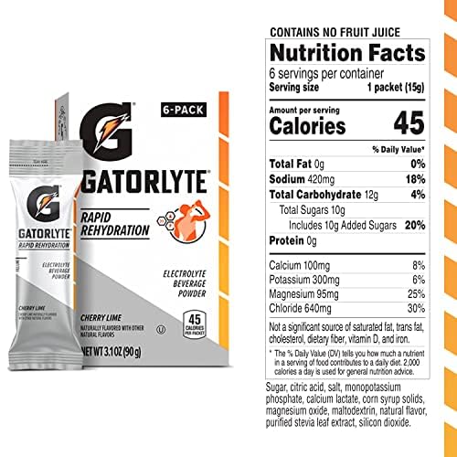 Gatorade Gatorlyte Powder, Cherry Lime, Makes 16.9 Fl Oz (Pack of 48)
