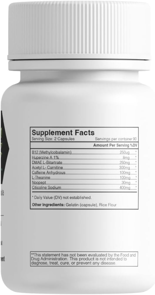 Cognitive Formula Capsules - 180 Capsules - 90 Servings - Caffeine - L-Theanine - Citicoline - Nootropic - Energy