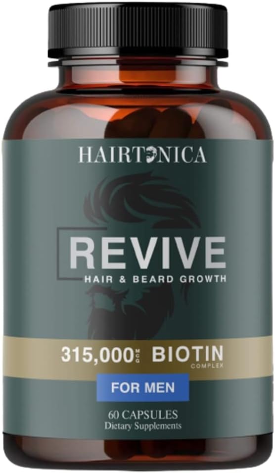 Hair Vitamins for Men Beard Growth MSM Powder Saw Palmetto Hairtonica | Extra Strength 315,000 mcg Biotin Keratin Collagen | May Help Support Hair Loss Greying & Thinning | 60 ct