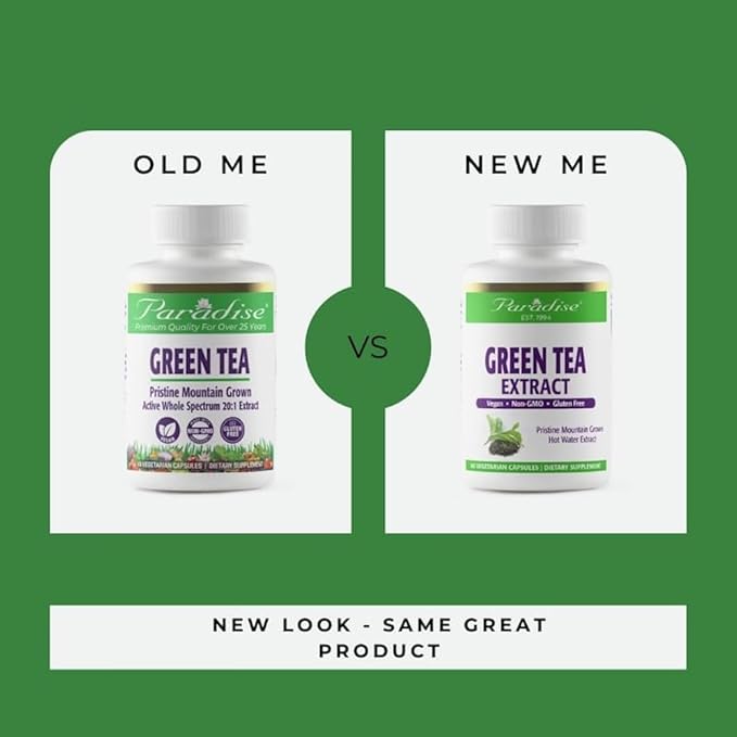 Paradise Green Tea Extract, Super Potent, Ultra Pure, 100% Naturally Extracted, Non GMO, Gluten Free, 120 Vegetarian Capsules