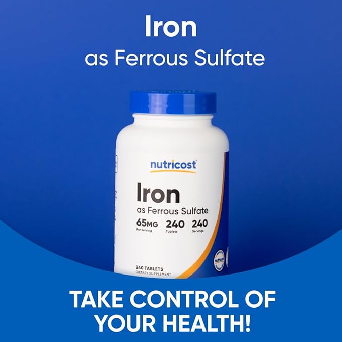 Nutricost Iron (As Ferrous Sulfate) 65mg, 240 Tablets - Non-GMO, Gluten Free
