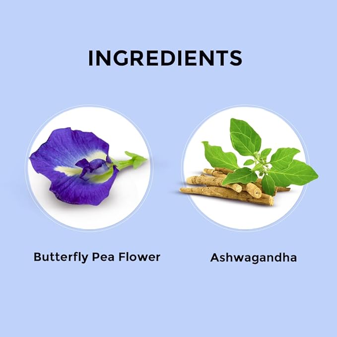 BLUE TEA - Blue Flower Ashwagandha Tea Bags - 30 Pyramid Tea Bags Used in Food, Iced Tea, Cooler, Mocktails | Eco-Conscious Tin Pack - GIFT |