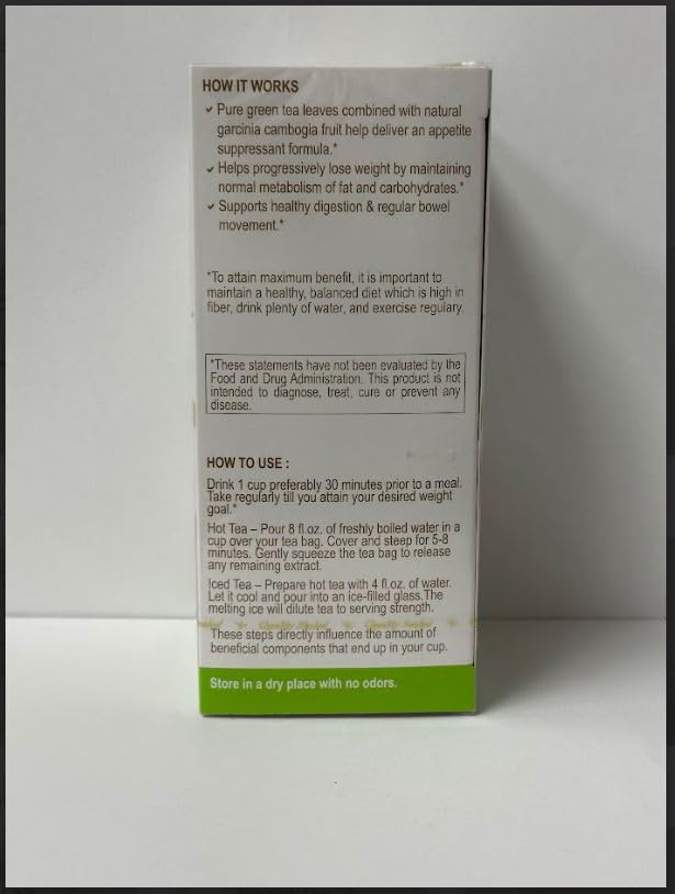 HYLEYS Tea Garcinia Cambogia Green Tea 5 Flavors Assortment - 25 Tea Bags (6 Pack - 150 Tea Bags Total)