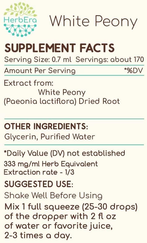 White Peony B120 Alcohol-Free Herbal Extract Tincture, Concentrated Liquid Drops Natural Concentrated Liquid Drops Natural White Peony (Paeonia Lactiflora) Dried Root (4 fl oz)