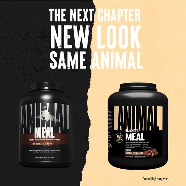 Animal Meal - Protein Shake with Whole Food Ingredients, Aids in Muscle Recovery, with Egg White, Beef & Pea Protein Blend, Chocolate Flavor, 5 lbs