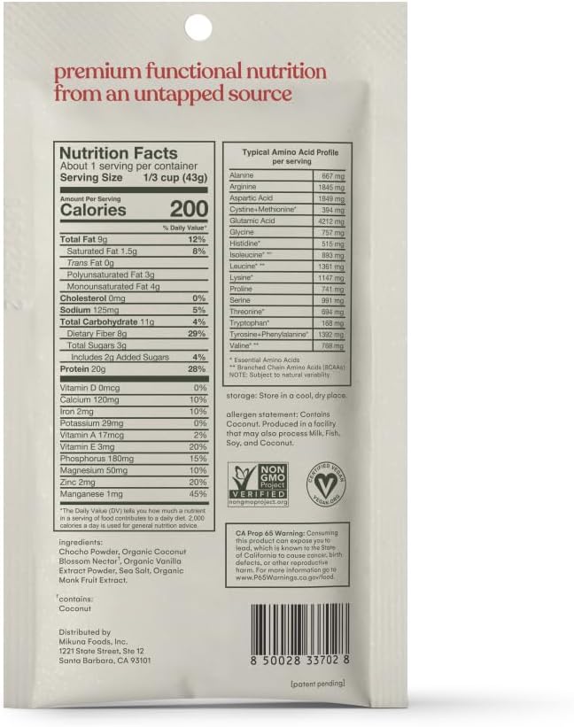 Mikuna Chocho Superfood Protein, Plant-Based Protein Powder - Vegan, Gluten Free, 3g Net Carbs or Less, and Bioavailable, Non-Isolate (8 Servings, Vanilla)