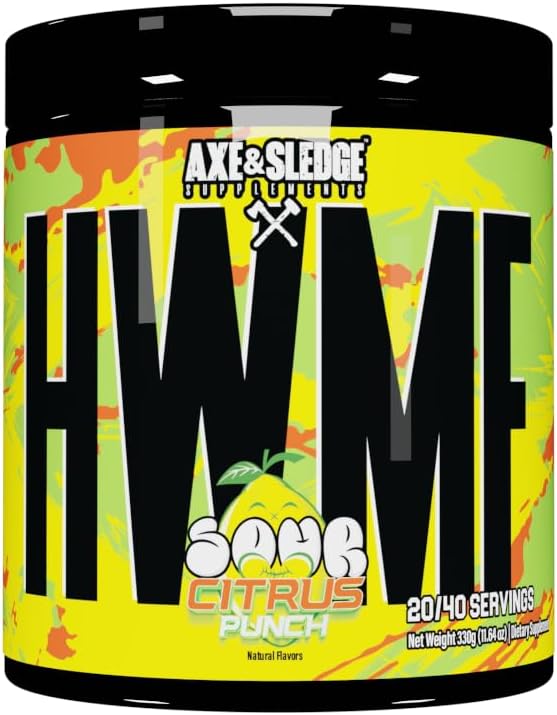 Axe & Sledge HWMF Pre-Workout Powder - 20/40 Servings - Caffeine, L-Citrulline, Betaine (20/40 Servings, Sour Citrus Punch)