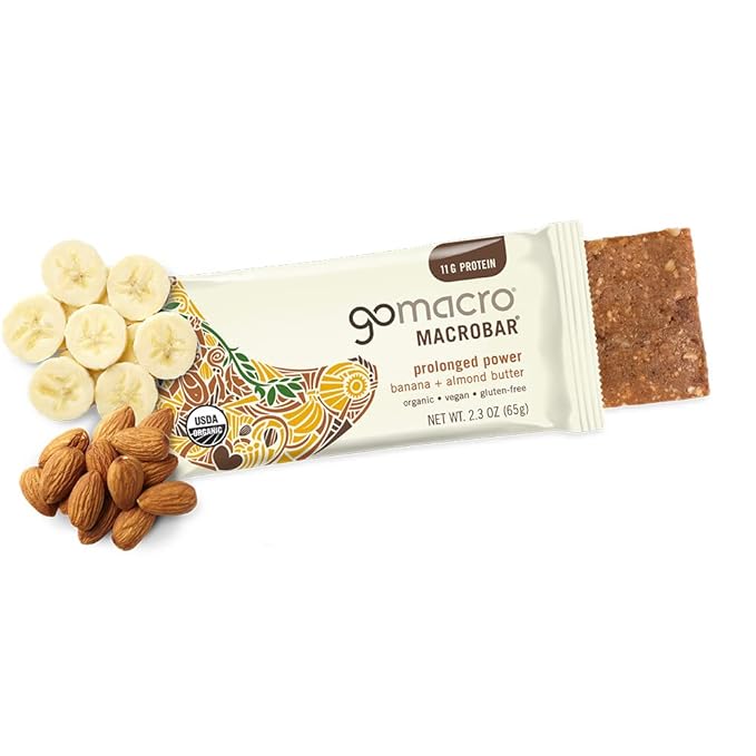 GoMacro MacroBar Organic Vegan Protein Bars - Banana + Almond Butter, (2.3 Ounce Bars, 12 Count)