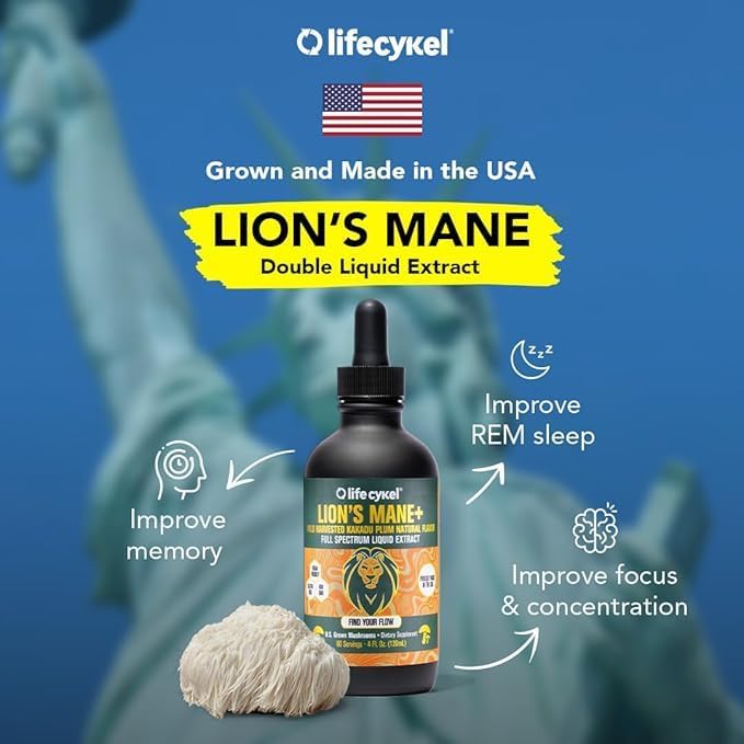 Lifecykel - Lion's Mane Mushroom Extract with Kakadu Plum - Brain Booster Nootropic for Memory, Focus & REM Sleep - Non-GMO, Organic Mushroom Tincture - 1 Fl Oz (15 Servings)