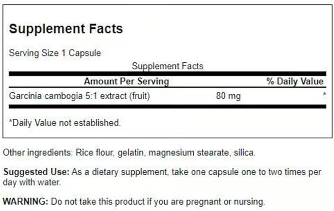 Swanson Garcinia Cambogia 5:1 Extract 80 Milligrams 60 Capsules