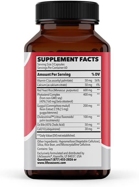 LifeSeasons Choles-T - Cholesterol Support Supplement - Red Yeast Rice, CoQ10, Guggul & Phytosterols - 180 Capsules