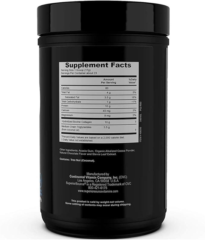 Superior Source Keto Collagen - Collagen Protein Powder with MCT Oil - Supports Hair, Skin, Nails & Joint Health - Dairy-Free - Chocolate, 14 oz