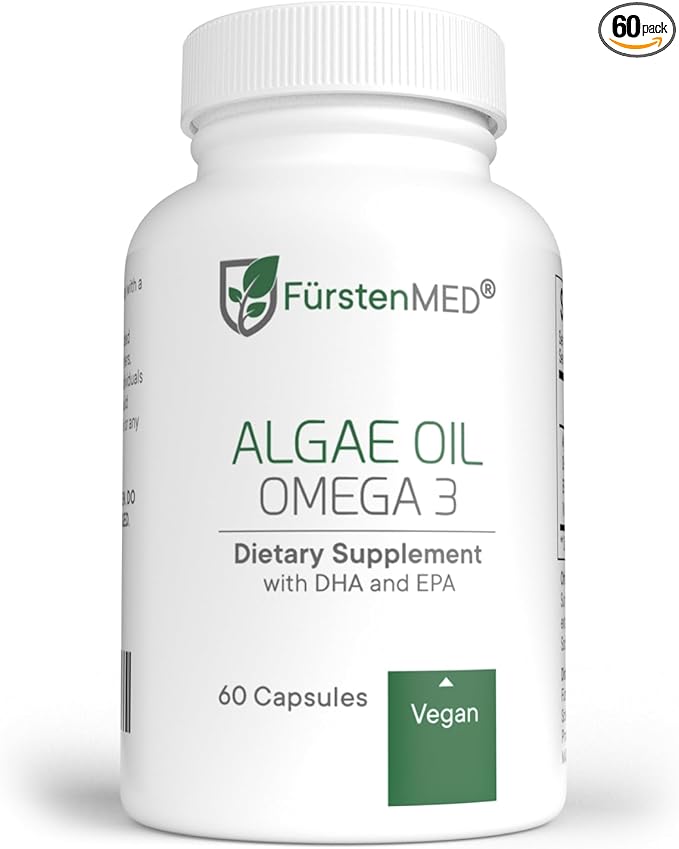 FürstenMED® Algae Oil Vegan Omega 3 - Heart, Brain & Joint Health Support - 2000mg Algae Oil of which 700mg DHA & 320mg EPA + 3,6mg Vitamin E per Daily Dose - Essential Fatty Acids