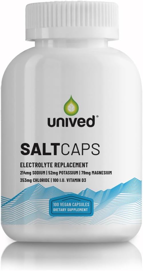 Unived Salt Capsules with Vitamin D3 | Salt Capsules with Electrolytes for Running, Endurance Sports Nutrition, Running Supplements | 100 Count Electrolyte Capsules