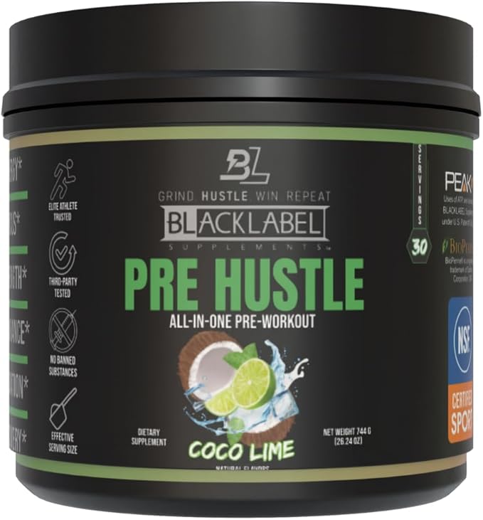 PRE Hustle V3 All-in-One Pre-Workout Powder - Coconut Lime - NSF Certified for Sport - Energy, Endurance, Strength - 30 Servings, 200mg Caffeine, Laser Focus
