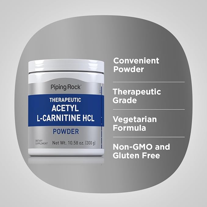 Piping Rock Acetyl L-Carnitine Powder | 300g | ALCAR HCL Supplement | Non-GMO, Gluten Free