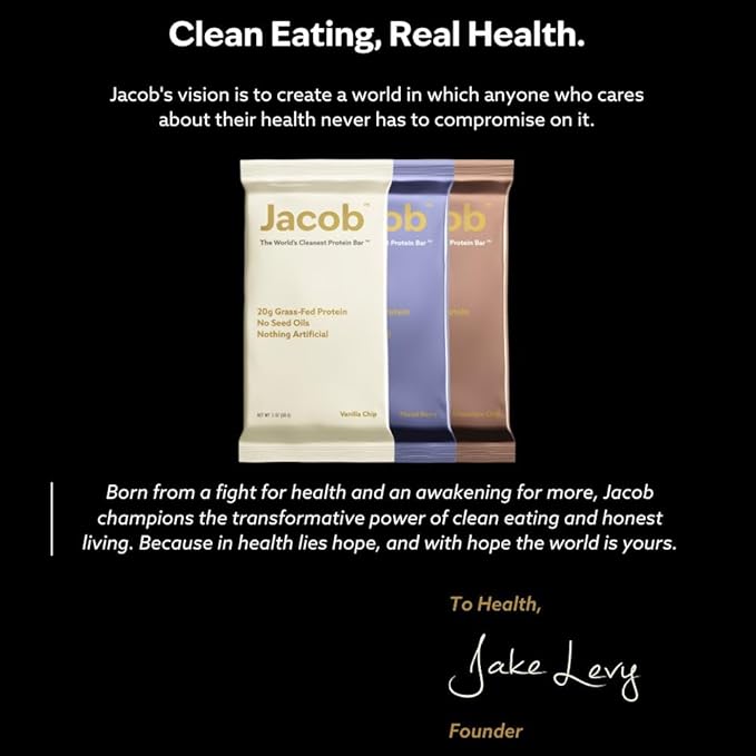 Jacob Bar, Protein Bars, Variety Pack (9 Bars Total) Contains 3 of Each; Chocolate, Vanilla, Berry - 20g Grass-Fed Protein, No Seed Oils, Nothing Artificial