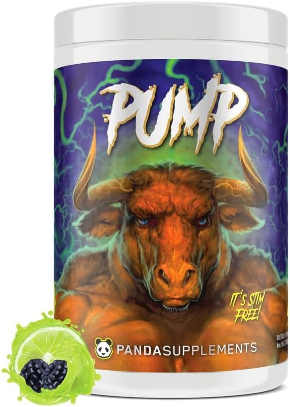 Panda Supps Pump, Pre-Workout, No-Clump Formula w/10G L-Citrulline Malate, Alpha GPC, Lions Mane,CognatiQ™, VasoDrive-AP® 40 Scoops (BlackBerry Lime)