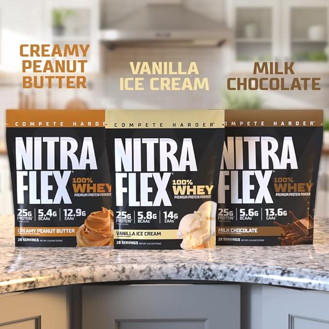 GAT SPORT Nitraflex Peanut Butter Whey Protein Powder, Loaded with BCAAs, EAAs, Recovery Shake for Men & Women, 2lbs