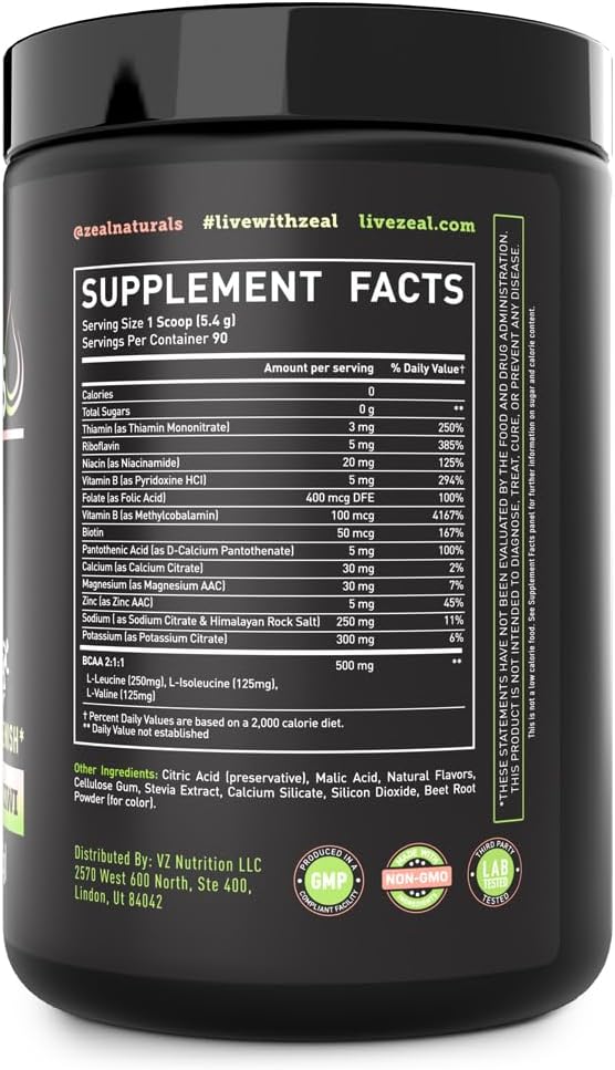 Enhanced Electrolyte Powder (Strawberry Kiwi | 90ct.) w/ 0 Sugar +BCAAs +B-Vitamins Electrolyte Supplement w Potassium Zinc & Magnesium for Hydration - Keto Electrolytes
