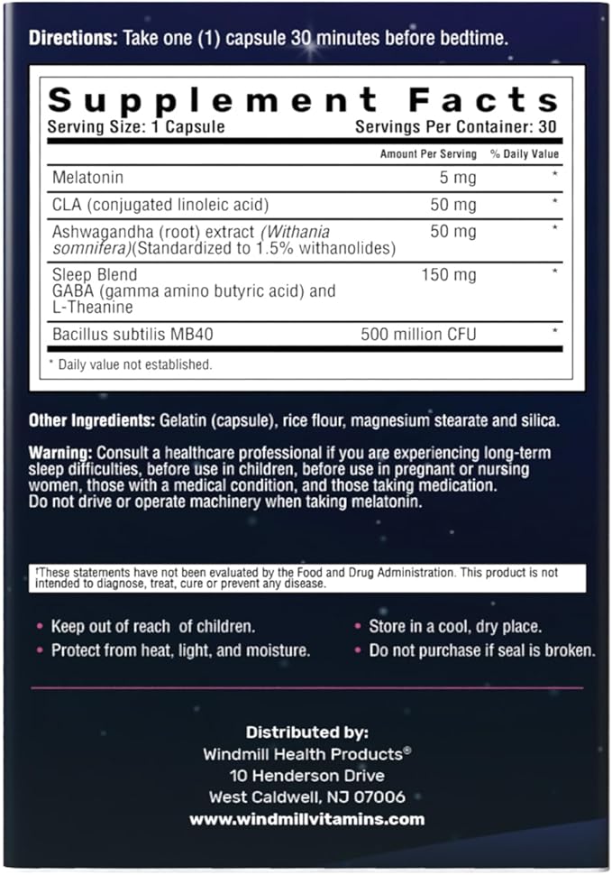 Snooze & Loose 5mg, with Melatonin and CLA, Supports Metabolism, Probiotics and Ashwagandha, 30 Capsules