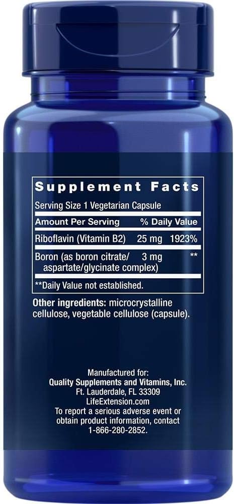 Life Extension Boron 3 mg With Riboflavin (Vitamin B2) – Supports Healthy Bones, Hormone Activity & Immune Function – Gluten-Free, Non-GMO – 100 Vegetarian Capsules
