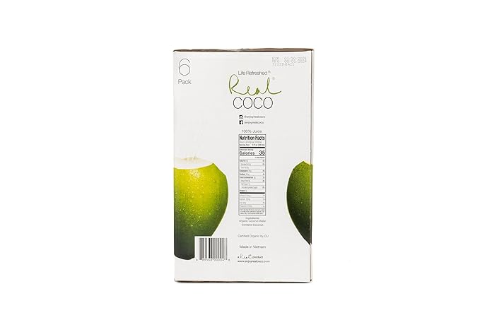 Real Coco Organic Pure Coconut Water (6-Pack 1L), USDA Organic, No Added Sugar, Plant Based, Packed with Electrolytes, Vegan