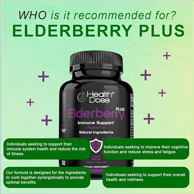 Elderberry Plus Capsules – Immune Support Supplement with Vitamins C, D3, Zinc, Selenium & 11 Ingredients for Year-Round Wellness – 120 Veggie Capsules, 2-Month Supply
