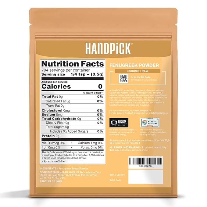 Fenugreek Powder (397g/14oz) Non GMO, Gluten Free, 100% Raw Methi Seeds, Sourced from India, For Cooking, Packed in Resealable Ziplock Pouch