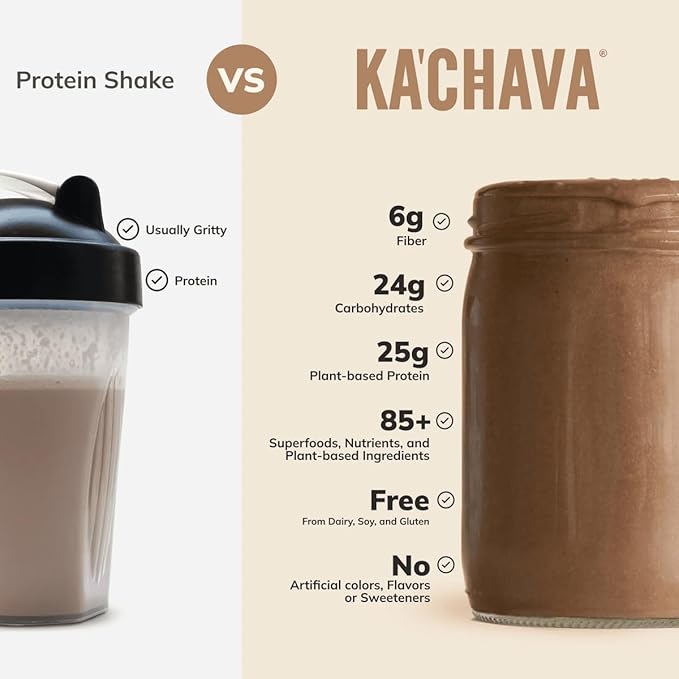 Ka’Chava All-In-One Nutrition Shake Blend, Chocolate, 15 Servings, 85+ Superfoods & Nutrients, Meal Replacement, Greens Plant-Based Superfood Powder Protein Drink, Digestive Enzymes & Probiotics, Vegan Dairy Gluten Free