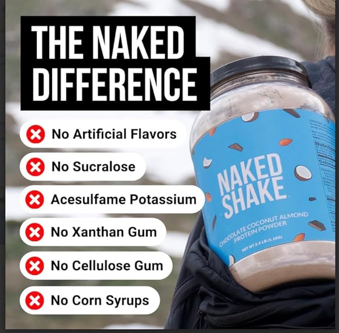 NAKED Shake - Chocolate Coconut Almond Protein Powder - Flavored Plant Based Protein from US & Canadian Farms with MCT Oil, Gluten-Free, Soy-Free, No GMOs or Artificial Sweeteners - 30 Servings
