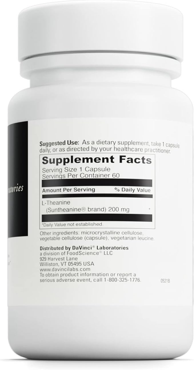 DAVINCI Labs L-Theanine - Dietary Supplement to Help with Concentration, Focus, Relaxation and Irritability* - with 200 mg L-Theanine per Serving - 60 Vegetarian Capsules
