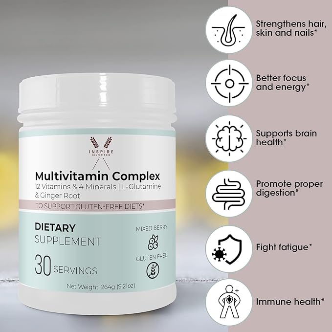 multivitamin Powder, Celiac Supplement, Gluten Free Vitamins and Minerals - Immune Support zinc biotin b6 b2 niacin Calcium Natural Iodine kelp