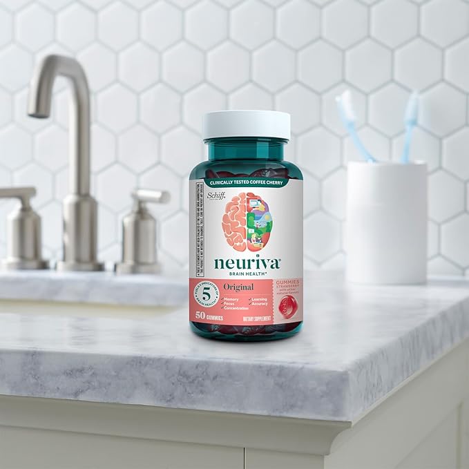 NEURIVA Original Brain Supplement for Memory, Focus & Concentration + Learning & Accuracy with Clinically Tested Nootropics Phosphatidylserine and Neurofactor, Strawberry Flavor, 50 Gummies (2 Pack)