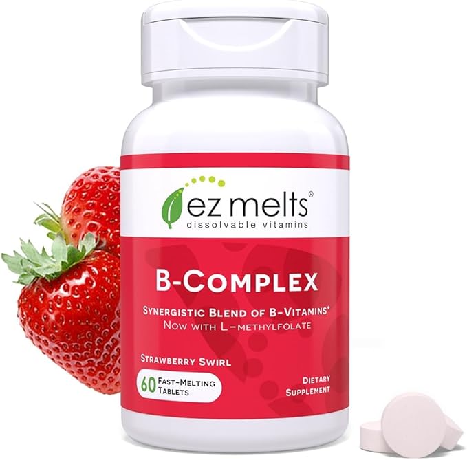 EZ Melts Dissolvable Vitamin B-Complex with Methyl B12 and Methyl Folate, Sugar-Free, 2-Month Supply