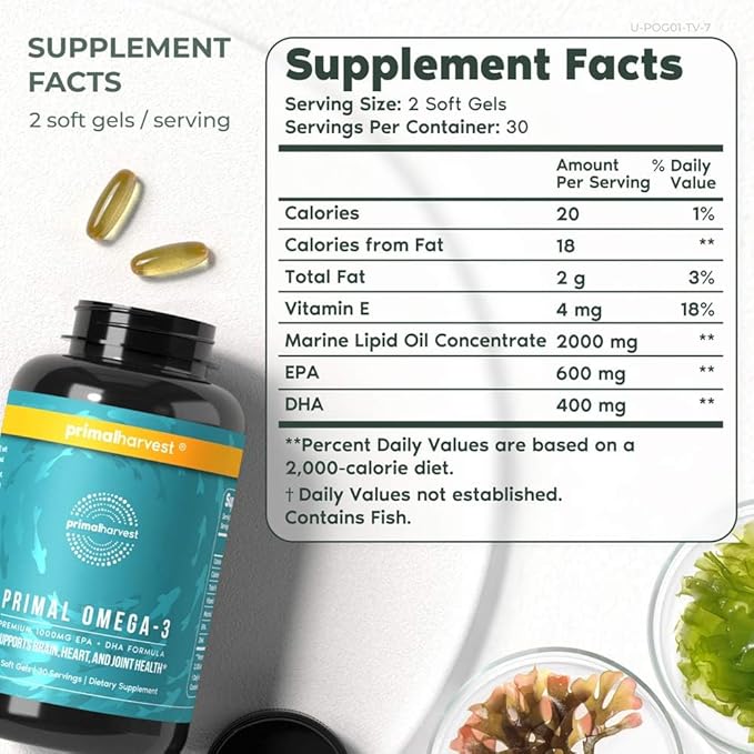 Primal Harvest Mind Fuel & Omega 3 Supplements for Women and Men Fish Oil Capsules and Mind Fuel Brain Booster Pills Bundle