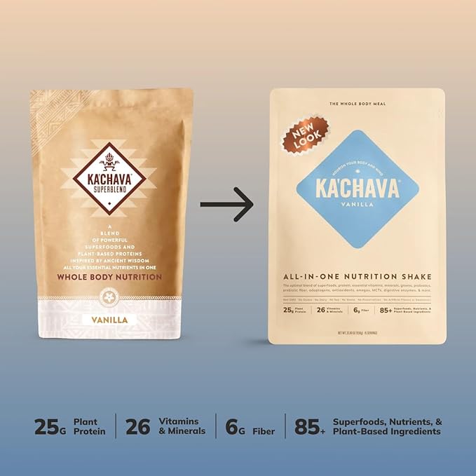 Ka’Chava All-In-One Nutrition Shake Blend, Vanilla, 15 Servings, 85+ Superfoods & Nutrients, Meal Replacement, Greens Plant-Based Superfood Powder Protein Drink, Digestive Enzymes & Probiotics, Vegan Dairy Gluten Free