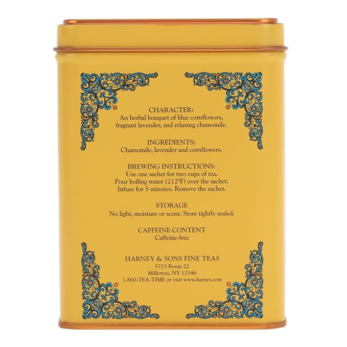 Harney & Sons Master Yellow & Blue Tea Tin - Herbal Blend of Chamomile, Lavender, and Cornflowers - 1.4 Oz, 20 Count (Pack of 2)