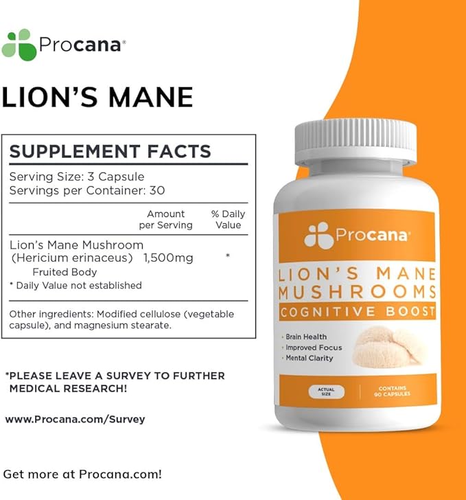 Lions Mane Mushroom Capsules (EXTRA STRENGTH 1,500mg/serving) for Brain Health, Mental Clarity, Memory and Focus. 45,000mg per bottle 90ct
