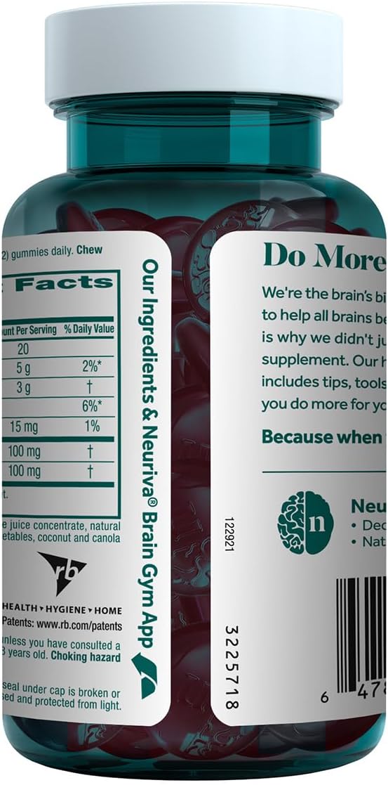 NEURIVA Original Brain Supplement for Memory, Focus & Concentration + Learning & Accuracy with Clinically Tested Nootropics Phosphatidylserine and Neurofactor, Strawberry Flavor, 50 Gummies (2 Pack)