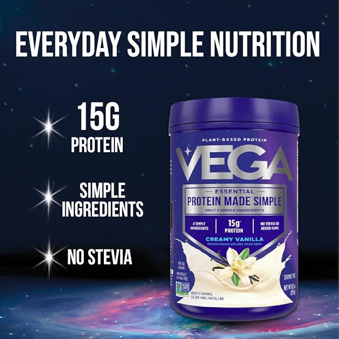 Vega Protein Made Simple, Dark Chocolate - Stevia Free Vegan Protein Powder, Plant Based, Healthy, Gluten Free, Pea Protein for Women and Men, 9.6 oz (Packaging May Vary)