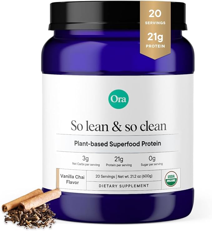 Ora Organic Vegan Protein Powder - 21g Plant Based Protein Powder for Women and Men | Clean Protein Source, Keto Friendly, Gluten Free, Paleo, Dairy-Free, Gluten-Free, Soy-Free (Vanilla Chai)