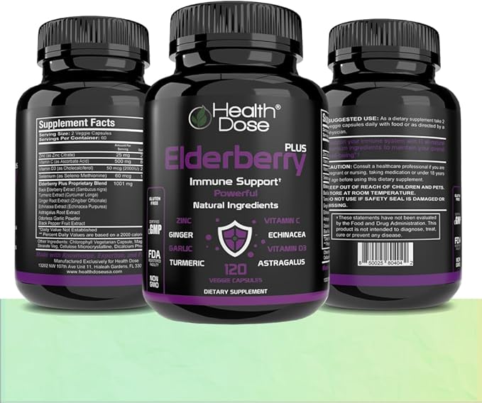 Elderberry Plus Capsules – Immune Support Supplement with Vitamins C, D3, Zinc, Selenium & 11 Ingredients for Year-Round Wellness – 120 Veggie Capsules, 2-Month Supply Pack of 2